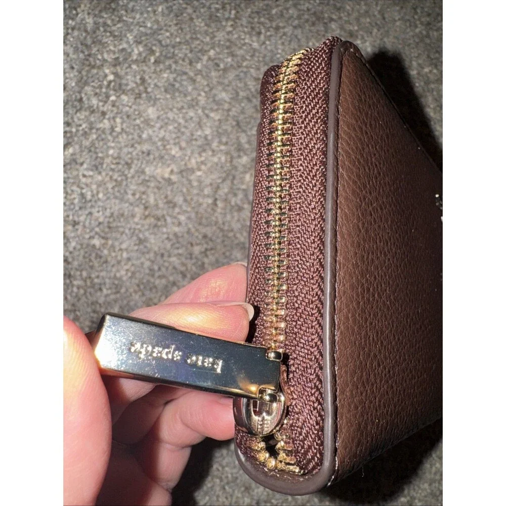 Chocolate Brown Kate Spade Wallet Pebble Leather Zip Around Leila Lg Card Slots